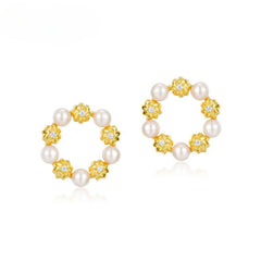 Cookie Circle Zircon Pearl Sterling Silver Stud Earrings
