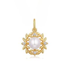 Natural Pearl Olive Branch Zircon Sterling Silver Pendant