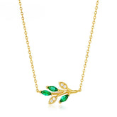 Green Zircon Olive Branch Leaf Sterling Silver Necklace