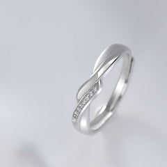 Zircon Interweave Wave Silver Couple Ring