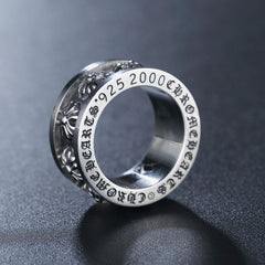 Row of Oblique Cross Flower 2000 Wide Titanium Steel Ring for Men