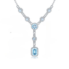 Banquet Jewelry Emerald Cut Natural Gemstones Tassels Silver Necklace