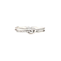 Knotted Design Double Layered Zircon Opening Sterling Silver Ring