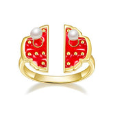 Forbidden City Gate Pearl Enamel Ring