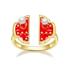 Forbidden City Gate Pearl Enamel Ring