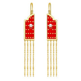 Enamel Forbidden City Gate with Pearl Tassels Drops Earrings
