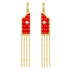 Enamel Forbidden City Gate with Pearl Tassels Drops Earrings