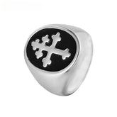 Lorraine Cross Oval Polished Titanium Steel Ring for Men