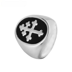 Lorraine Cross Oval Polished Titanium Steel Ring for Men