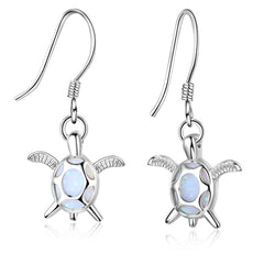 Little Turtle Pendant Blue Opal Sterling Silver Hook Earrings