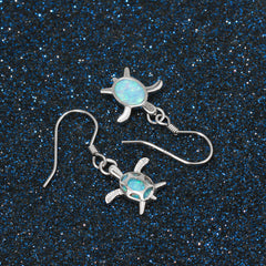 Little Turtle Pendant Blue Opal Sterling Silver Hook Earrings