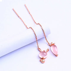 Pink Crystal Carrot and Bunny Asymmetrical Silver Ear Line Earrings