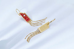 Enamel Forbidden City Gate with Pearl Tassels Drops Earrings