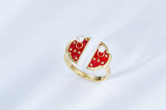Forbidden City Gate Pearl Enamel Ring