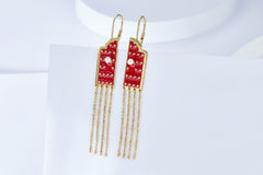 Enamel Forbidden City Gate with Pearl Tassels Drops Earrings