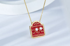 Enamel Forbidden City Gate with Pearl Necklace