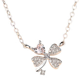 Zircon Lucky Clover Pendant Silver Necklace for Women