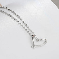 Stylish Heart-shape with Zircon Pendant Silver Necklace for Women