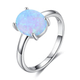 Solitaire Oval Blue Opal Polished Sterling Silver Ring