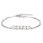 Single Row of Five Round Opal Steling Silver Bracelet