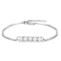 Single Row of Five Round Opal Steling Silver Bracelet