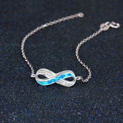 Infinite Symbol with Blue Opal and Zircon Sterling Silver Bracelet