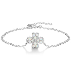 Round Opal Four Leaf Clover Sterling Silver Bracelet