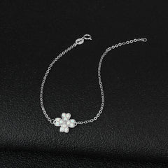 Round Opal Four Leaf Clover Sterling Silver Bracelet