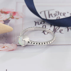 Vintage Round Opal Woven Style Sterling Silver Ring