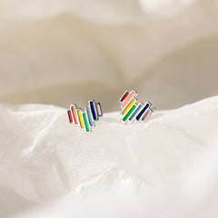 Colourful Mini Rainbow Heart Silver Studs Earrings for Women