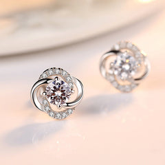 Round Zircon Clover Silver Studs Earrings for Women