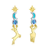 Moonnight Deer Blue Enamel Drop Earrings