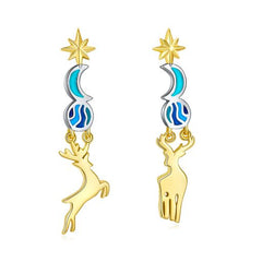 Moonnight Deer Blue Enamel Drop Earrings