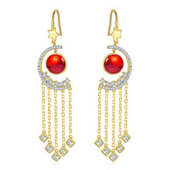 Moon Star Enamel Tassels Hook Earrings