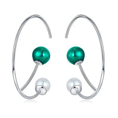 Enamel Green Miniball Round Pearl Hoop Earrings