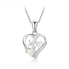 Heart Shap Opal Love Mom Zircon Sterling Silver Necklace