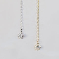 Crescent Moon with Round Zircon Pendant Silver Necklace for Women