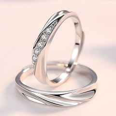 Stripe with Zircon Silver Couple Ring