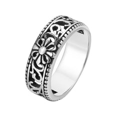 Hollow Carved Cross Flower Pattern Titanium Steel Ring for Men