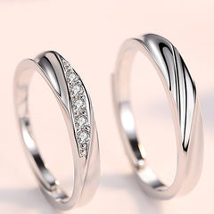 Stripe with Zircon Silver Couple Ring