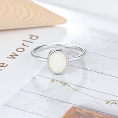 Simple Oval Opal Polished Sterling Silver Ring