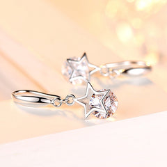 Star with Round Zircon Silver Drop Earrings for Women