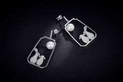 Enamel Moon Rabbit Pearl Drop Earrings