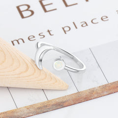 Moon and Round Opal Opening Sterling Silver Ring