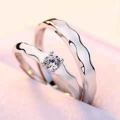Wave Design with Zircon Silver Couple Ring
