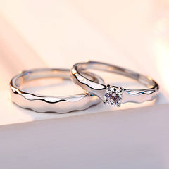 Wave Design with Zircon Silver Couple Ring