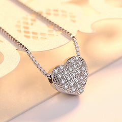Valentine's Day Gift Full Zircon Love Pendant Silver Necklace for Women