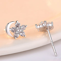 Moon and Zircon Star Silver Studs Earrings for Women