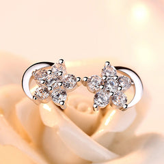 Moon and Zircon Star Silver Studs Earrings for Women