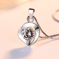 (Pendant Only) Round Zircon Heart-shaped Silver Pendant for Women
